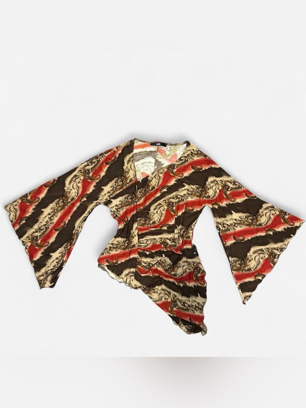 Y2K Asymmetrical Paisley Bell Sleeve Top